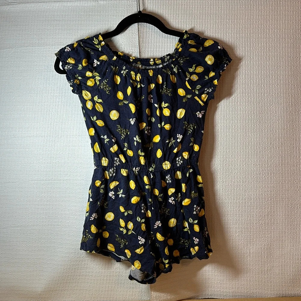 OLD NAVY Girls Navy Lemon Romper Size M(8)